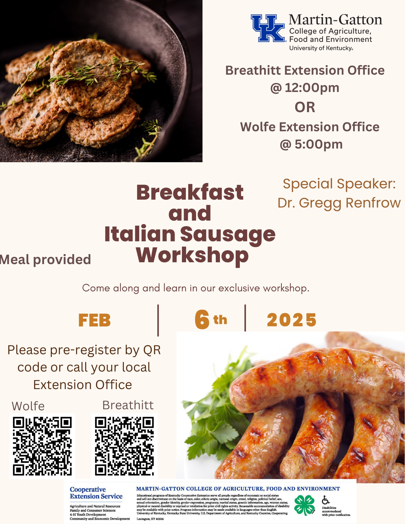 Breakfast and Italian Sausage Workshop February 6, 2025